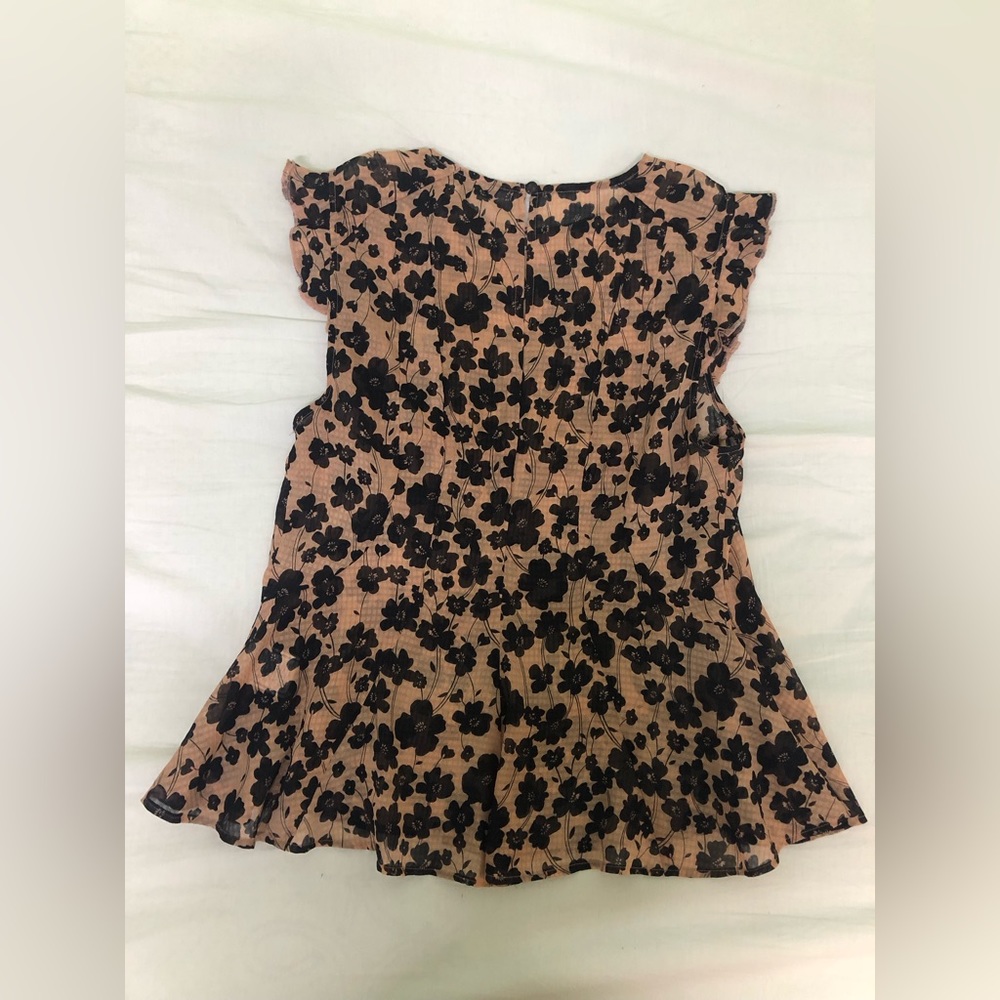 Cap-flutter sleeve black poppy and dusty pink light Portmans top - Picture 5 of 9